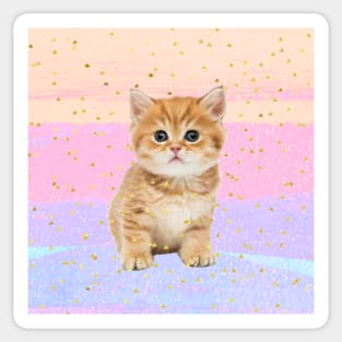 Cute Kitten on Trendy Fashion Gold Foil Embellished Background Sticker